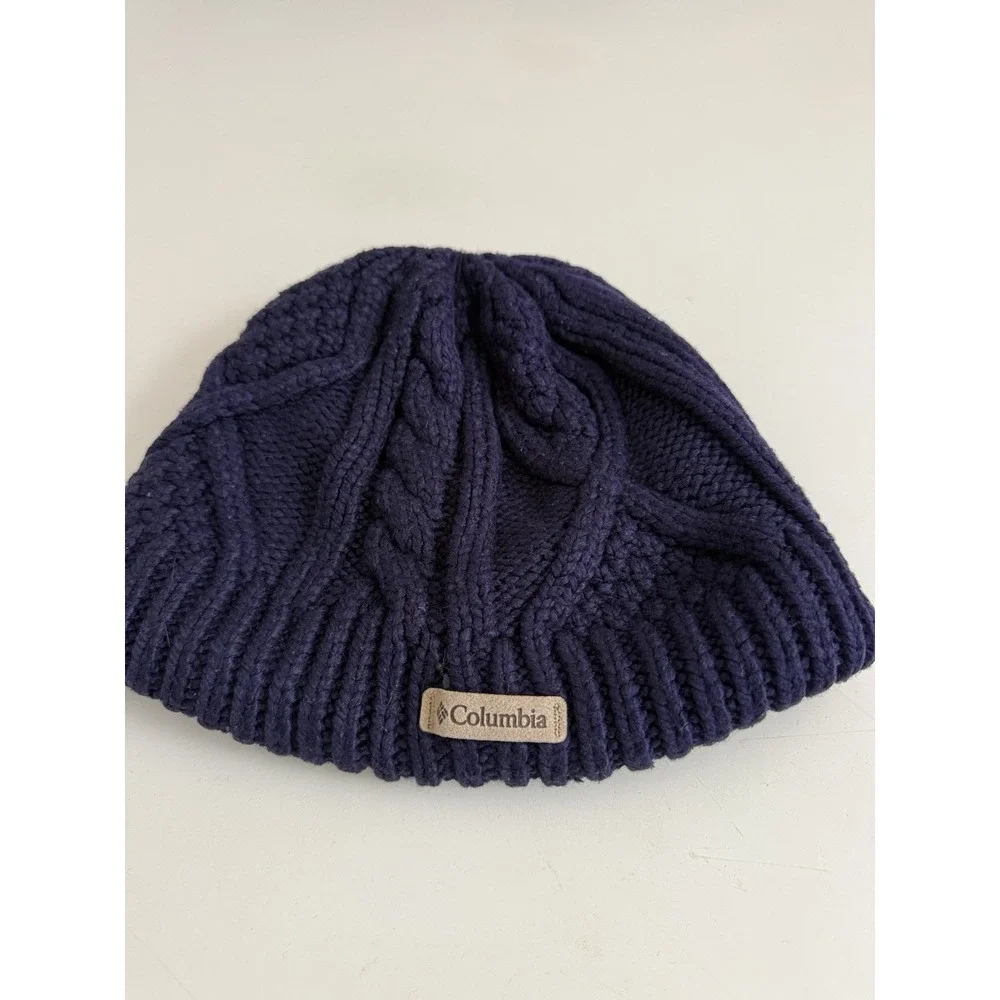 Columbia Women's Cable Knit Beanie Hat Purple Fleece Lined Winter Size O/S